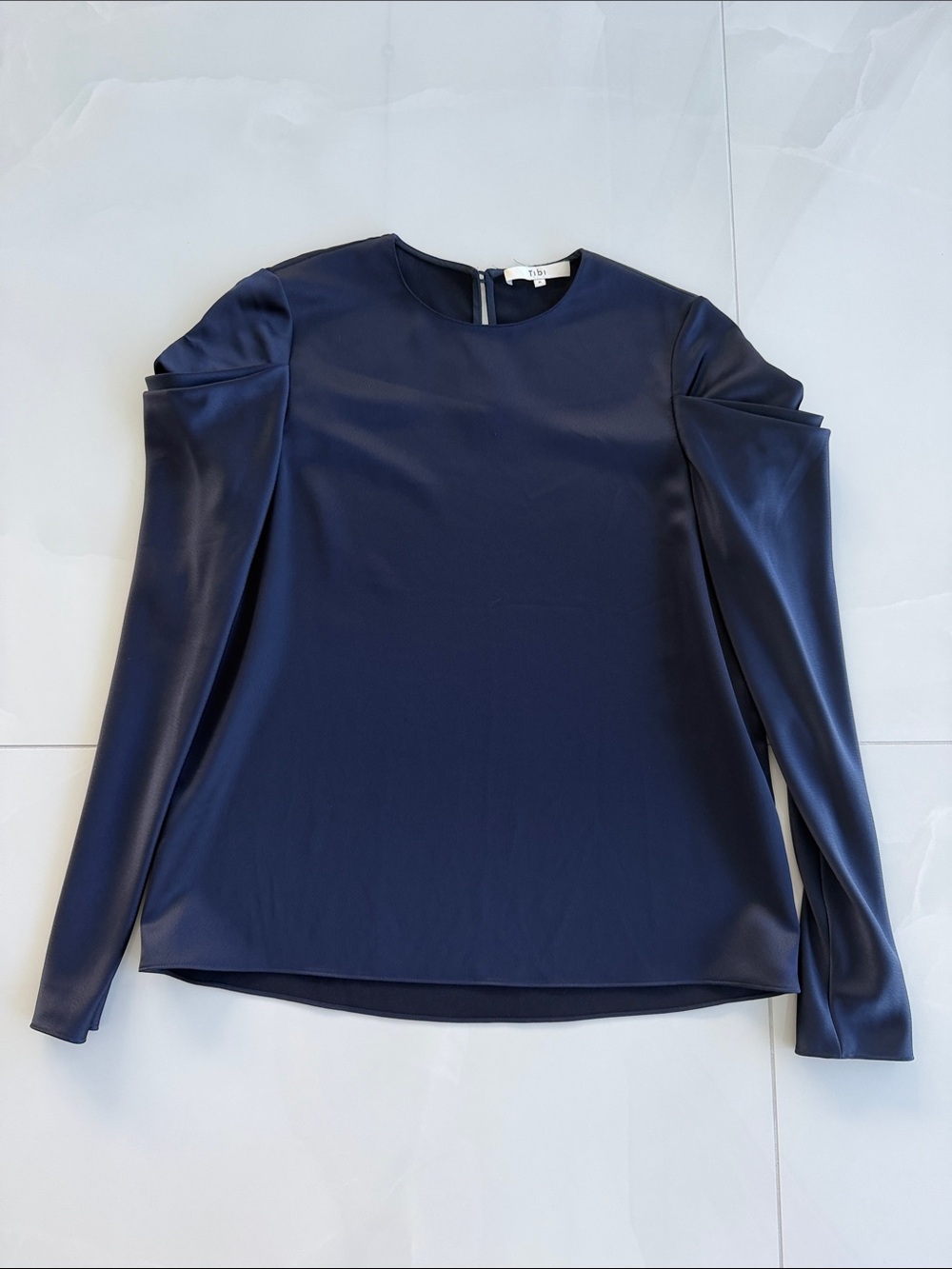 Tibi Navy Long-Sleeve Crewneck Top